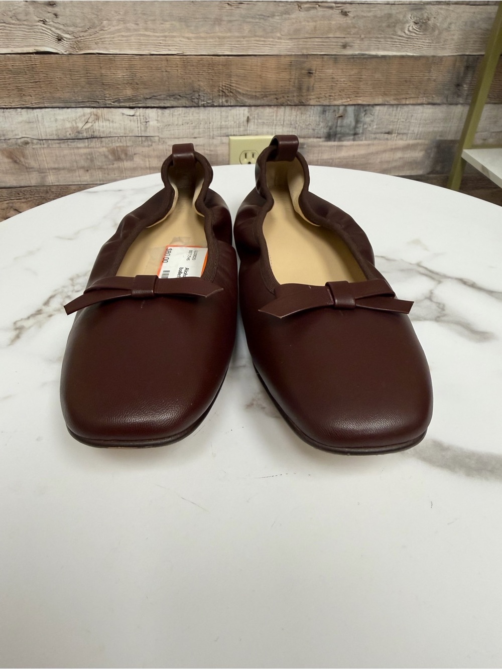 Alohas brown leather Freya ballet flats with bow detail 39